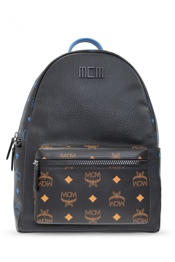 mcm black and red backpack